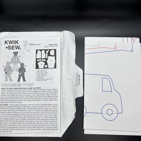 Kwik Sew 2994 “Toddlers' Jackets & Pants” (Size T1-T4) Sewing Pattern Uncut FF - Picture 5 of 5